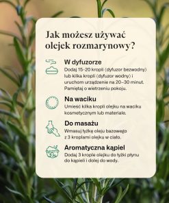 Olejek rozmarynowy K. Hebda – instrukcja stosowania w dyfuzorze, na waciku, do masażu i aromatycznej kąpieli.