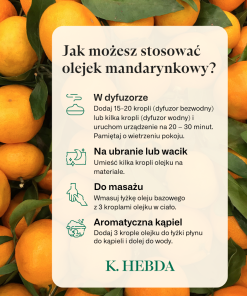 Jak stosować olejek mandarynkowy K. Hebda – aromaterapia, kąpiel, masaż i wieczorny rytuał relaksu.
