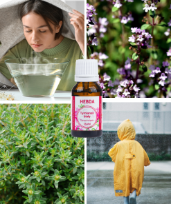 Olejek tymiankowy K. HEBDA – naturalny aromat tymianku, kobieta biorąca głęboki wdech, relaks i świeżość