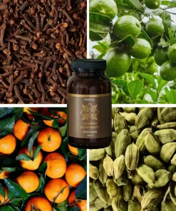 Sól Czterech Alchemików Hebda w otoczeniu goździków, kardamonu i cytrusów, podkreślająca jej aromaterapeutyczny charakter.