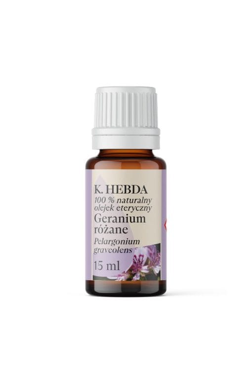 Naturalny olejek eteryczny Geranium Różane 15 ml – Klaudyna Hebda, packshot na białym tle