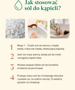 Sól do kąpieli K. Hebda – instrukcja stosowania z ilustracjami kąpieli, kryształków soli i relaksującego rytuału w wannie