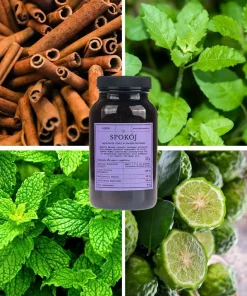 Aromatyczna herbatka Spokój z bazylią, miętą i nutą cytrusów w ujęciu produktowym Klaudyna Hebda.