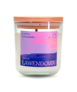 Świeca lawendowa Lavandula K. Hebda w szklanym słoiku z drewnianą pokrywką – naturalna kompozycja o kojącym aromacie