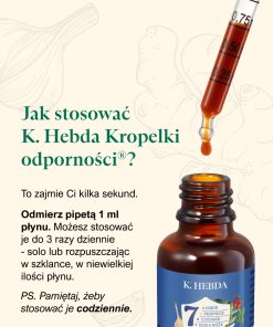 Instrukcja stosowania Kropelek odporności – 1 ml do 3 razy dziennie, bezpośrednio lub w płynie