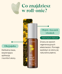 Roll-on Immortelle K. HEBDA – składniki: olejek z kocanek włoskich, jojoba, witamina E