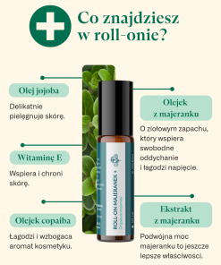 Roll-on Majeranek PLUS K. HEBDA – składniki: olejek majerankowy, copaiba, witamina E