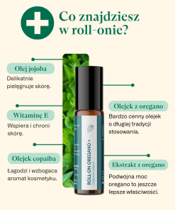 Roll-on Oregano PLUS K. HEBDA – składniki: olejek oregano, copaiba, jojoba