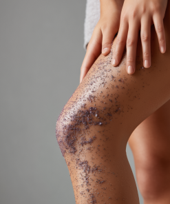 Kobieta podczas pielęgnacji ciała używa Peeling lawendowy K. Hebda Lavandula