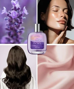 K. HEBDA Olejek lawendowy Lavandula na tle lawendy, gładkiej skóry i lśniących włosów – naturalna, aromaterapeutyczna pielęgnacja.