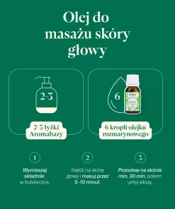 Przepis na naturalny olej do masażu skóry głowy z Aromabazą i olejkiem rozmarynowym dla zdrowych i pachnących włosów.