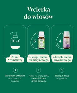 Wcierka do włosów z Aromabazy, olejku rozmarynowego i lawendowego dla wzmocnienia i pielęgnacji skóry głowy.