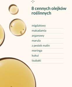 Składniki suchego olejku Paradox – olej migdałowy, makadamia, arganowy, marula, pestki malin, moringa, kukui i tsubaki