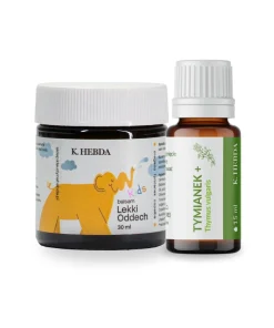 Zestaw Lekki Oddech z balsamem dla dzieci i Olejkiem Tymiankowym PLUS, wspierający komfortowy oddech.
