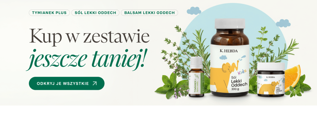Zestaw Lekki Oddech dla dzieci z balsamem, solą do kąpieli i Olejkiem Tymiankowym PLUS