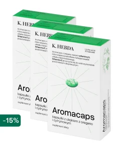 Duży zestaw Aromacaps 3 opakowania – kapsułki z olejkiem oregano oraz witaminami D i E K. HEBDA