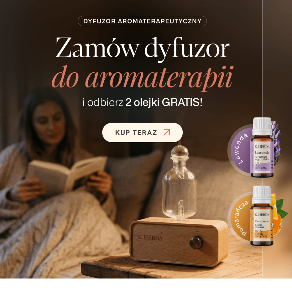 Dyfuzor do aromaterapii w zestawie z darmowymi olejkami eterycznymi lawenda i pomarańcza.