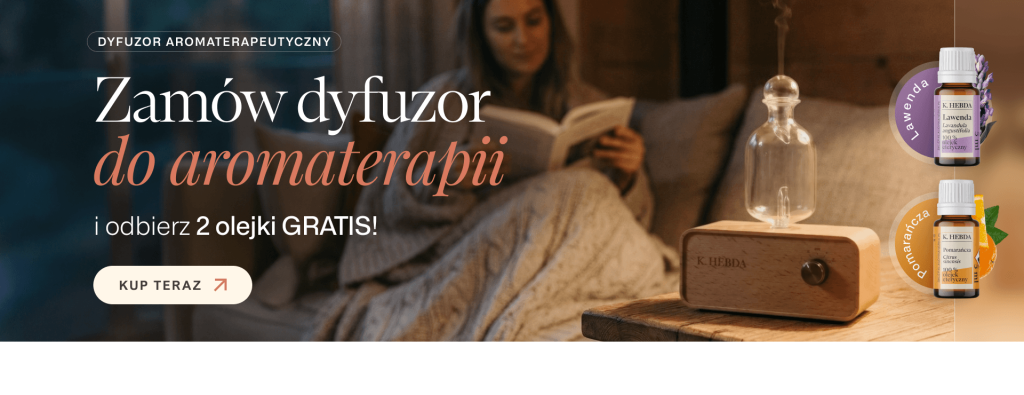 Dyfuzor do aromaterapii w zestawie z darmowymi olejkami eterycznymi lawenda i pomarańcza.