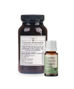 Zestaw herbatka Czterech Alchemików i olejek z dzikiego oregano, naturalna aromaterapia i zioła