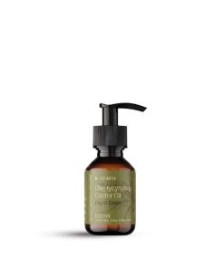 Olej rycynowy 100 ml K HEBDA Butelka ciemnego szkła z pompką zawierająca czysty Olej rycynowy K. Hebda 200 ml, etykieta w kolorze oliwkowym.