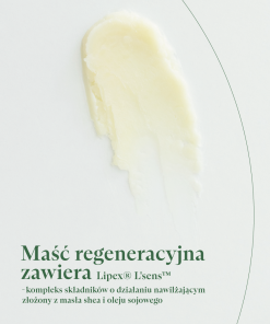 Kremowa konsystencja maści regeneracyjnej K. Hebda, swatch balsamu z masłem shea i woskiem pszczelim.