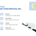 Sól do kąpieli dla dzieci K. Hebda DobraNocka z grafiką śpiącego koali, obok cztery ikony zastosowania: wanny, brodzika, miski i słoiczka.