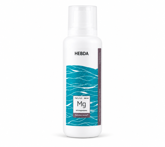 Żel magnezowy K. Hebda 200 ml z chlorkiem magnezu Zechstein Inside® na białym tle