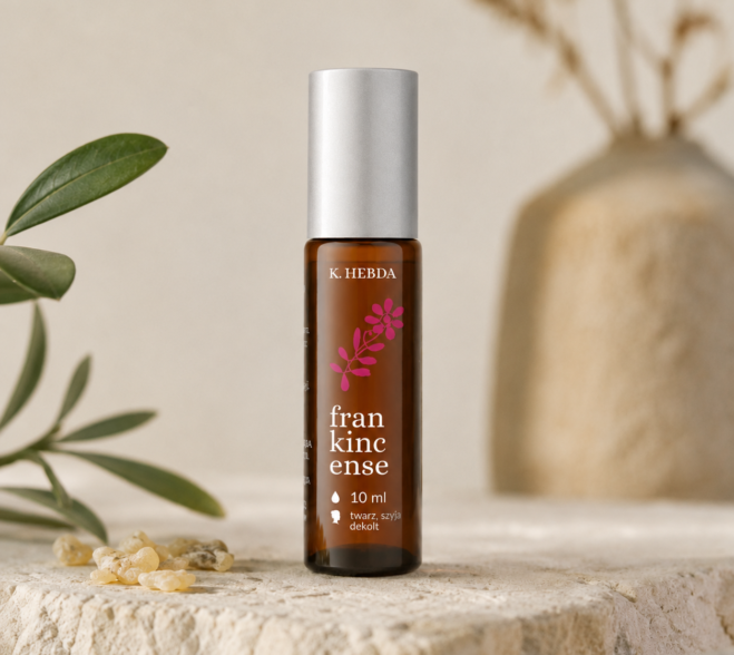 Roll-on Frankincense z olejkiem z kadzidłowca na kamiennej podstawie