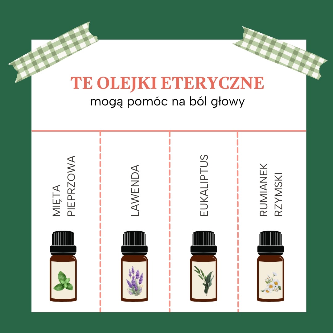 Olejki eteryczne na ból głowy Olejki eteryczne na ból głowy infografika