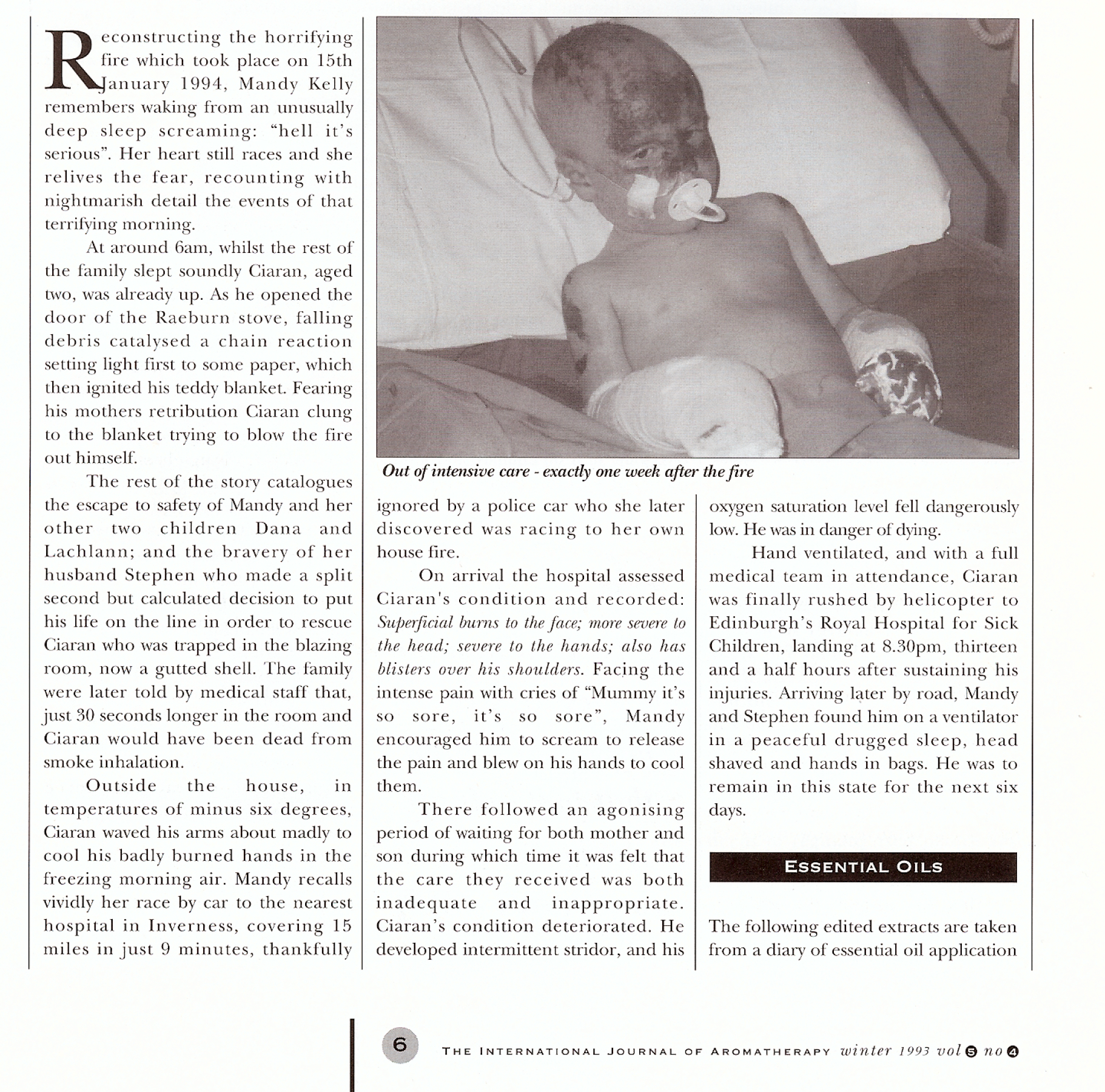 Artykuł na temat przypadku Ciarana Kelly w The International Journal of Aromatherapy