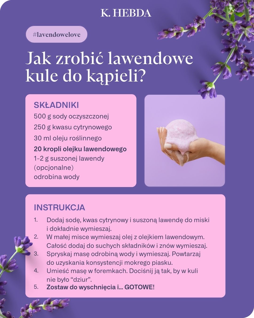 DYI lawendowe kule do kąpieli - infografika
