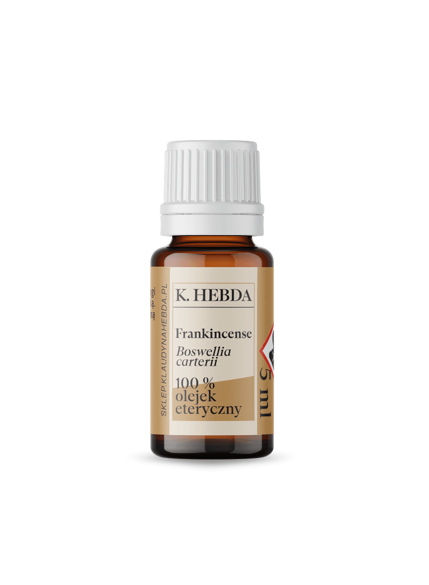 Olejek eteryczny kadzidłowy Frankincense 5 ml – głęboki, żywiczny zapach o właściwościach wyciszających.