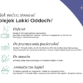 Cztery sposoby zastosowania olejku K. Hebda Lekki Oddech: dyfuzor, przemywanie powierzchni, masaż i aromatyczna kąpiel z ikonami instruktażowymi.