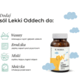 Słoiczek naturalnej soli do kąpieli K. Hebda Lekki Oddech z grafiką słonika, obok cztery ikony zastosowania: wanny, brodzika, miski i słoiczka.