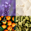 Kompozycja naturalnych roślin i ziół wchodzących w skład olejków eterycznych produktu Masło DobraNocka, ukazująca bogactwo surowców botanicznych.