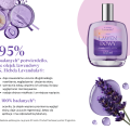 Grafika z wynikami badań olejek Lavandula K. Hebda w otoczeniu lawendowych elementów pielęgnacyjnych.